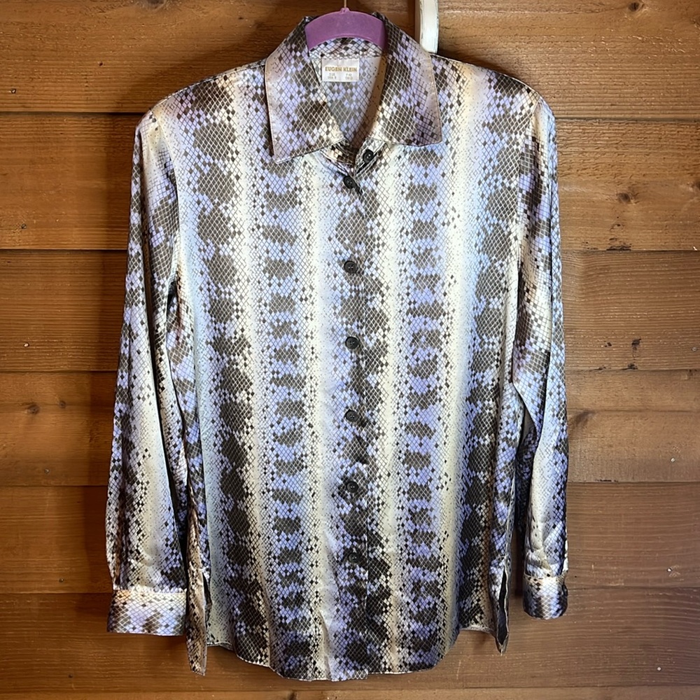 Vintage Eugen Klein German Snake Croc Pattern Button Business Party Collar 70s